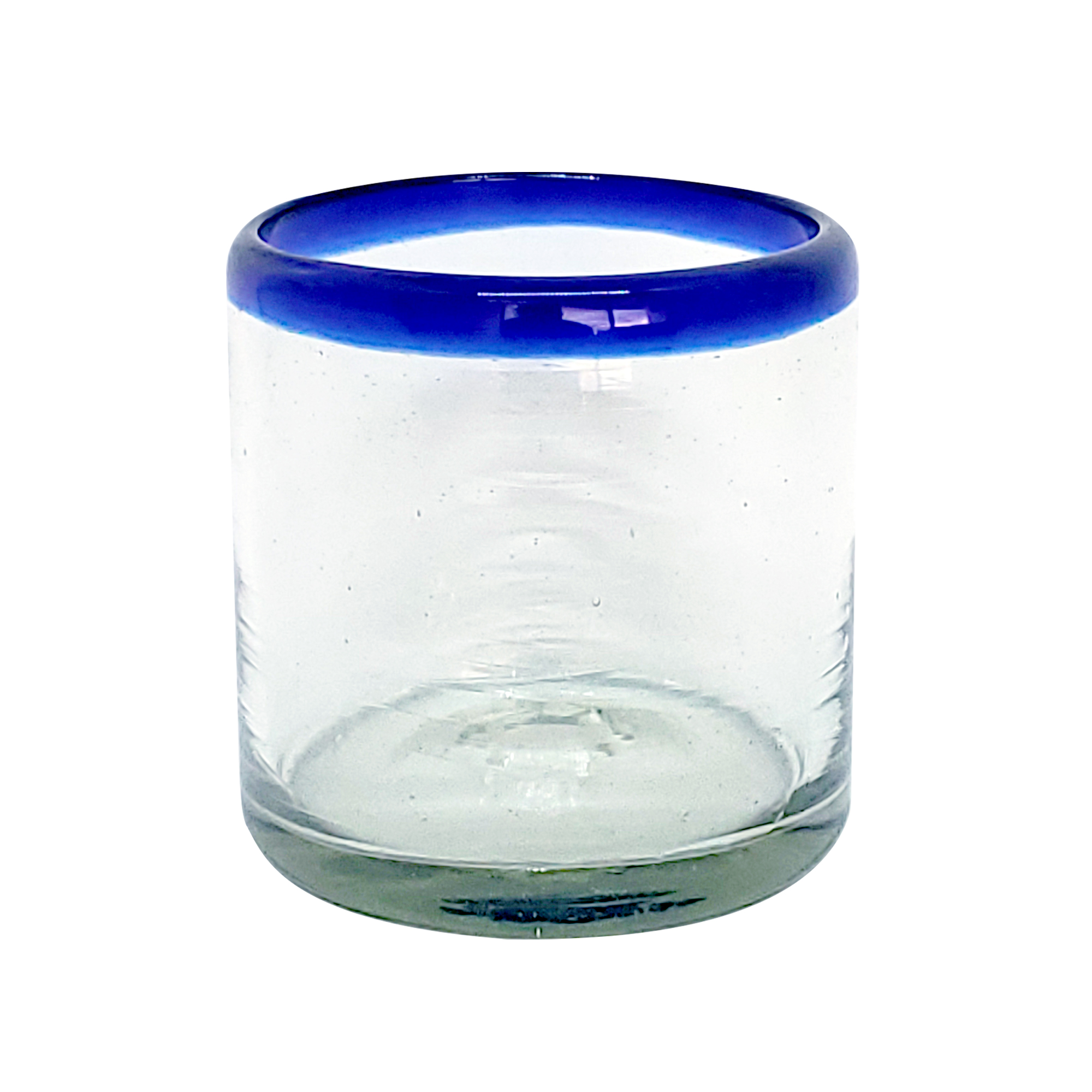MEXICAN GLASSWARE / Cobalt Blue Rim 8 oz DOF Rock Glasses (set of 6)